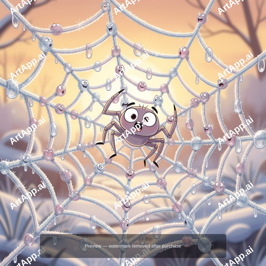A Frozen Spider Web Covered In Frost Backlit By Mo