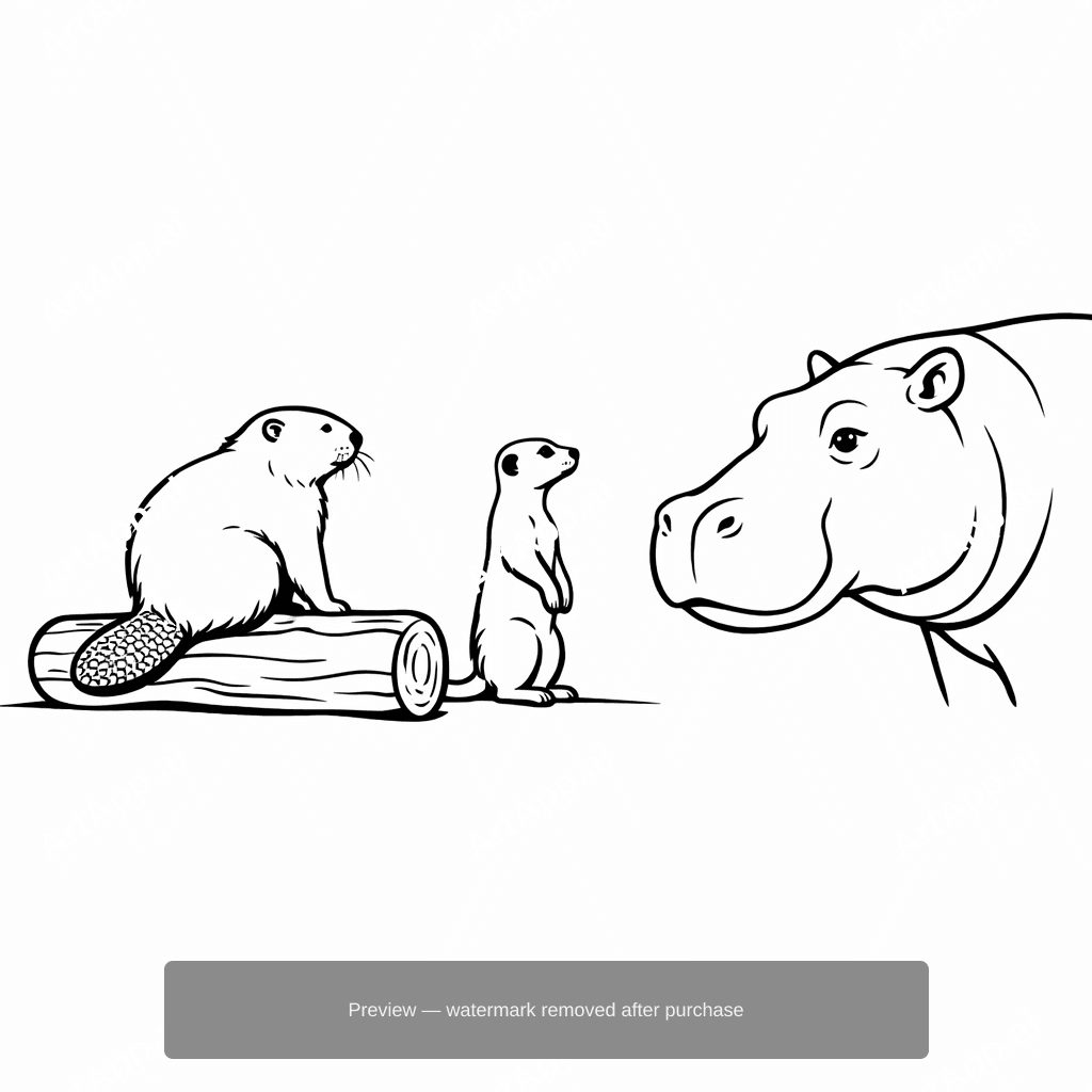 Beaver Sat On A Lof Looking At A Meercat That Is L