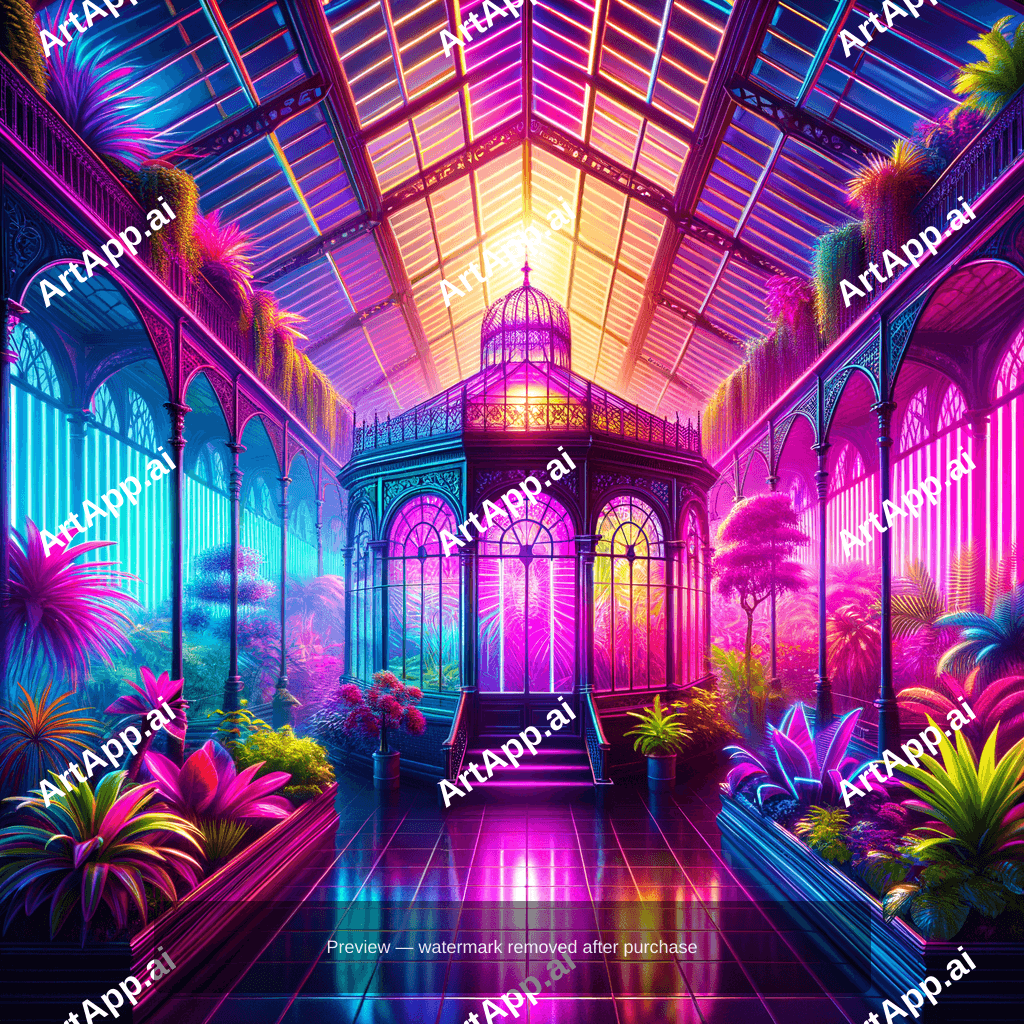 A Victorian Greenhouse Interior Full Of Tropical P