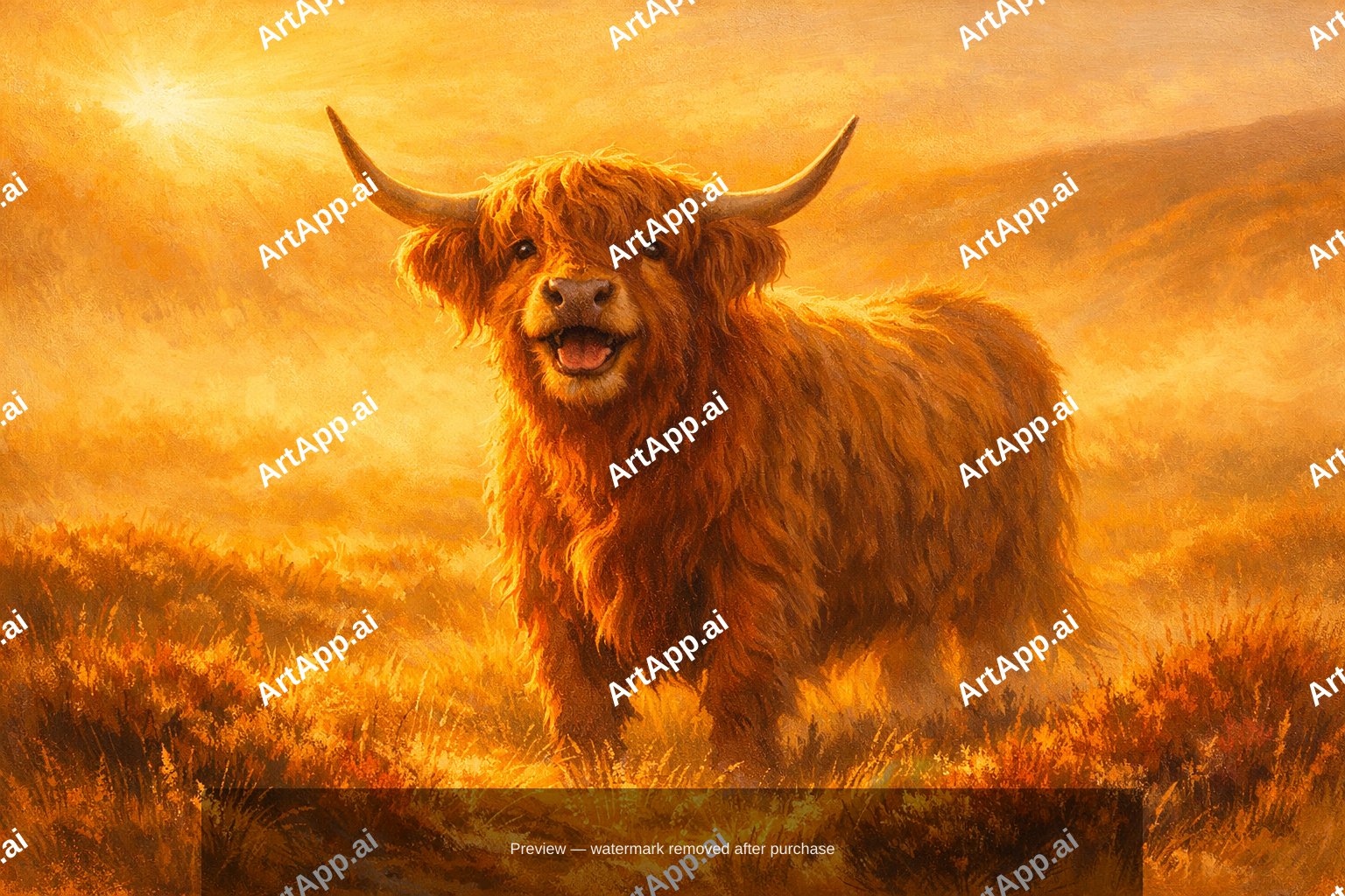A Highland Cow Standing In Morning Mist On Moorlan