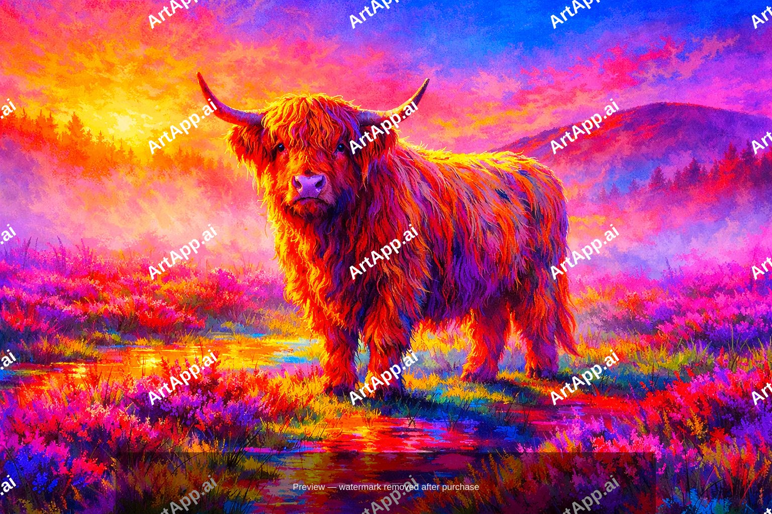 A Highland Cow Standing In Morning Mist On Moorlan