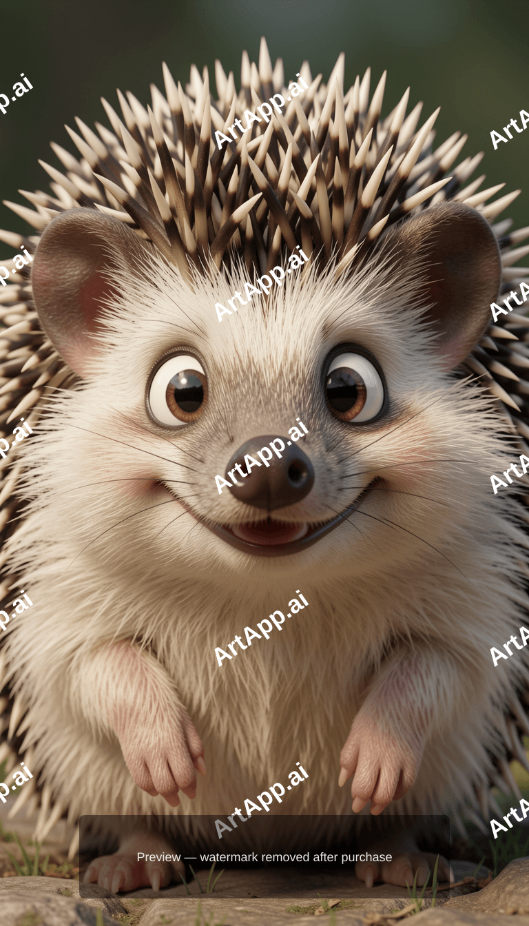 A Cartoon Hedgehog Portrait Big Expressive Eyes Lo