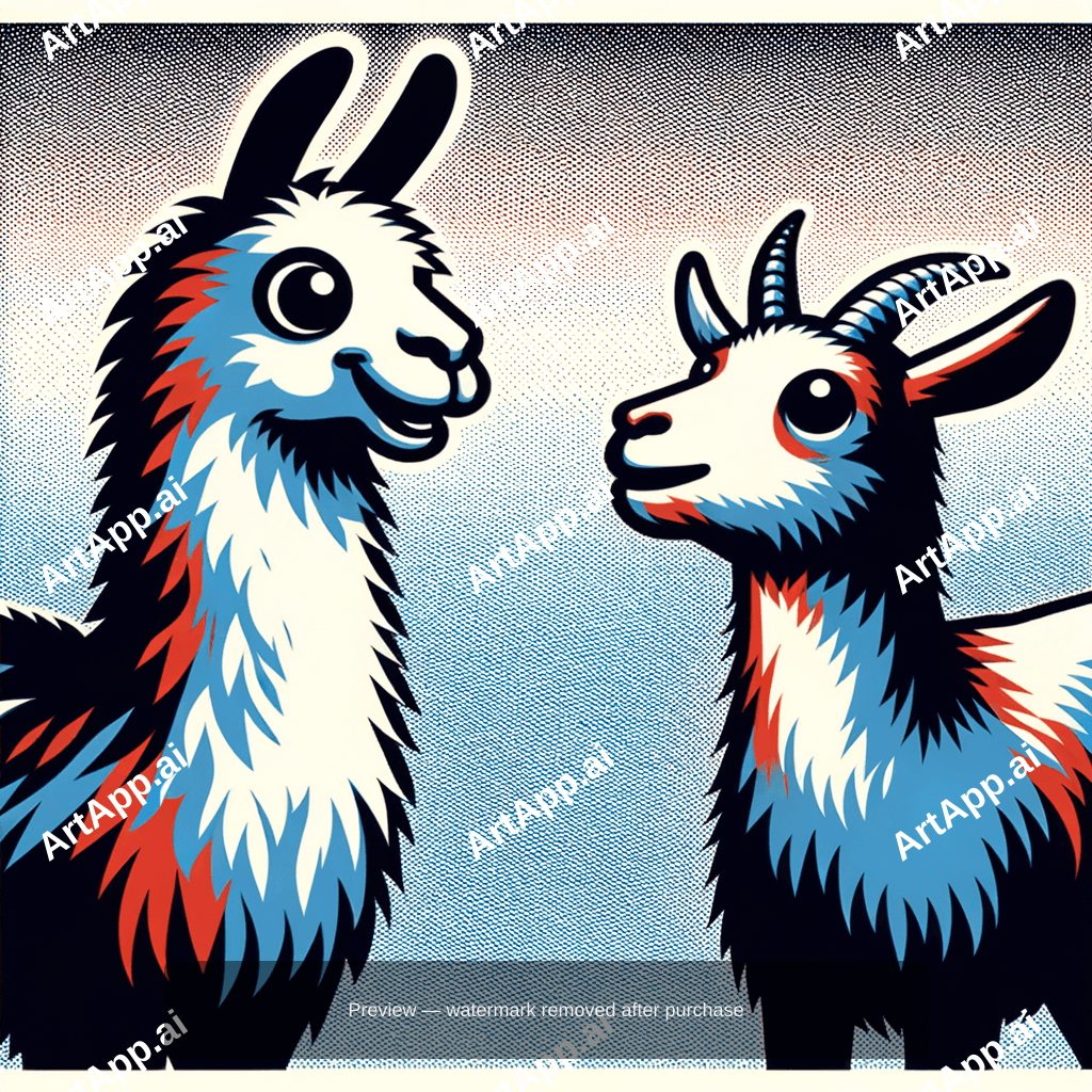 Happy Llama Talking To Goat
